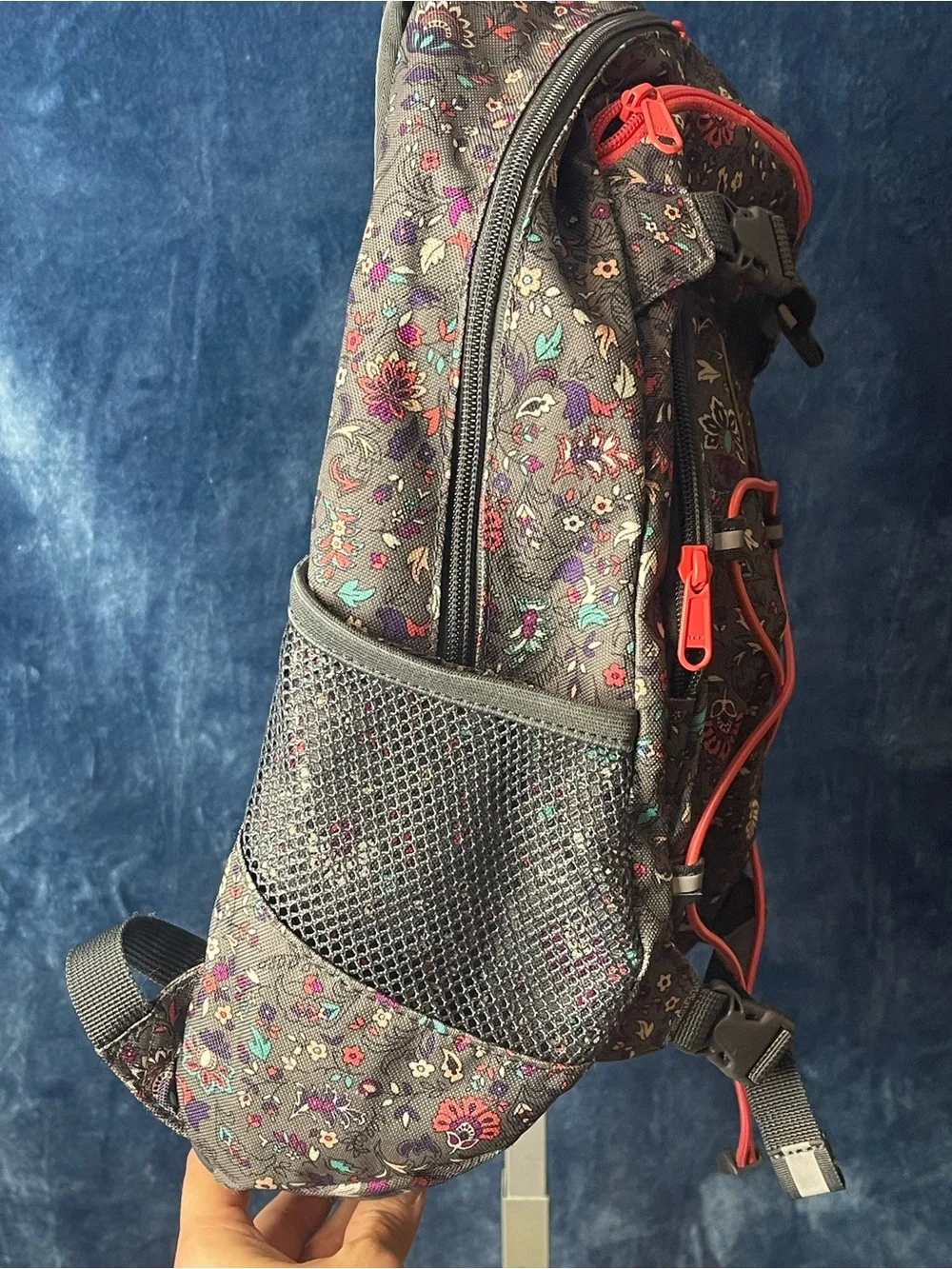 Dakine Gray Floral Backpack with Coral Bungee